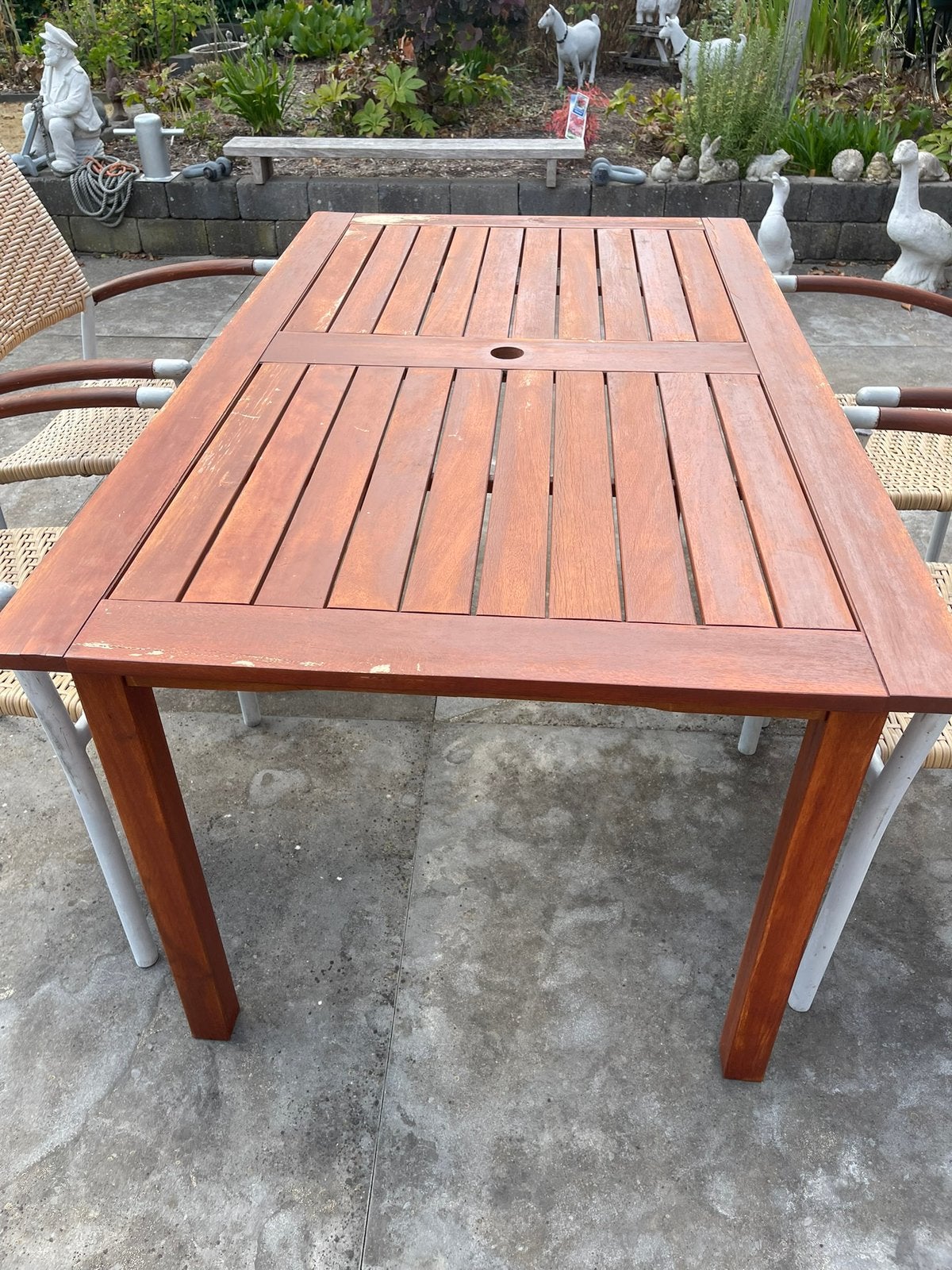 Tuintafel met 4 stoelen, Ophalen, Gebruikt, Rechthoekig, Hout
