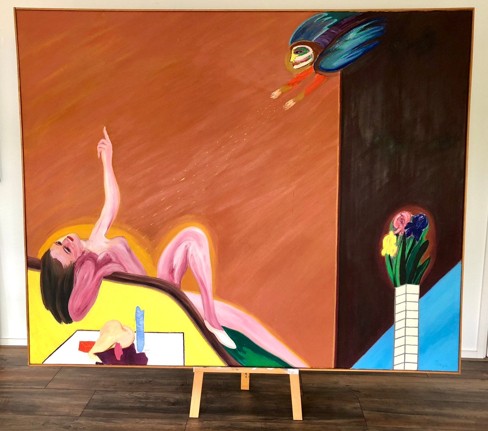Ivan Theys, zeer groot schilderij; Het verlangen - de engel, Antiek en Kunst, Ophalen
