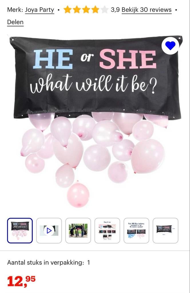 Gender Reveal geslacht onthulling, Ophalen of Verzenden, Zo goed als nieuw, Feestartikel, Geboorte of Huwelijk