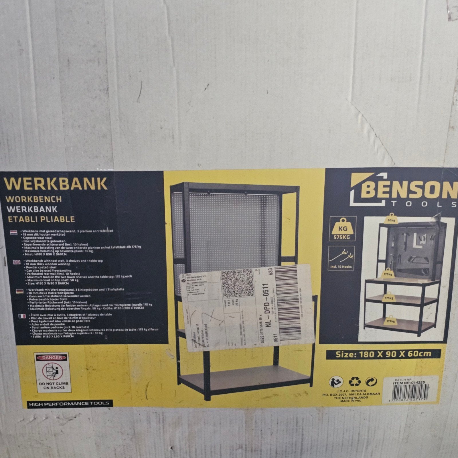 Benson Tools Werkbank - 180x90x60cm, 575KG draagvermogen, Ophalen of Verzenden, Nieuw, 170 cm of meer
