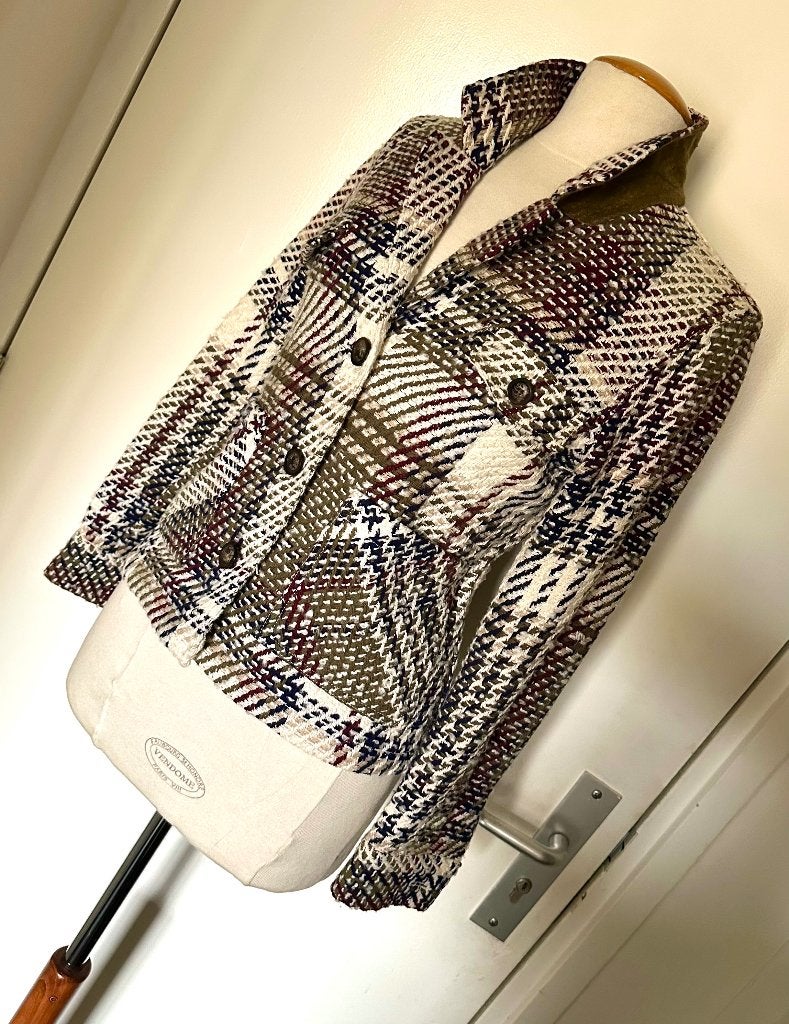Mos Mosh Jasje Maat 36 38 bordeaux creme blauw ruit jas, Maat 38/40 (M), MOS MOSH, Zo goed als nieuw, Jasje