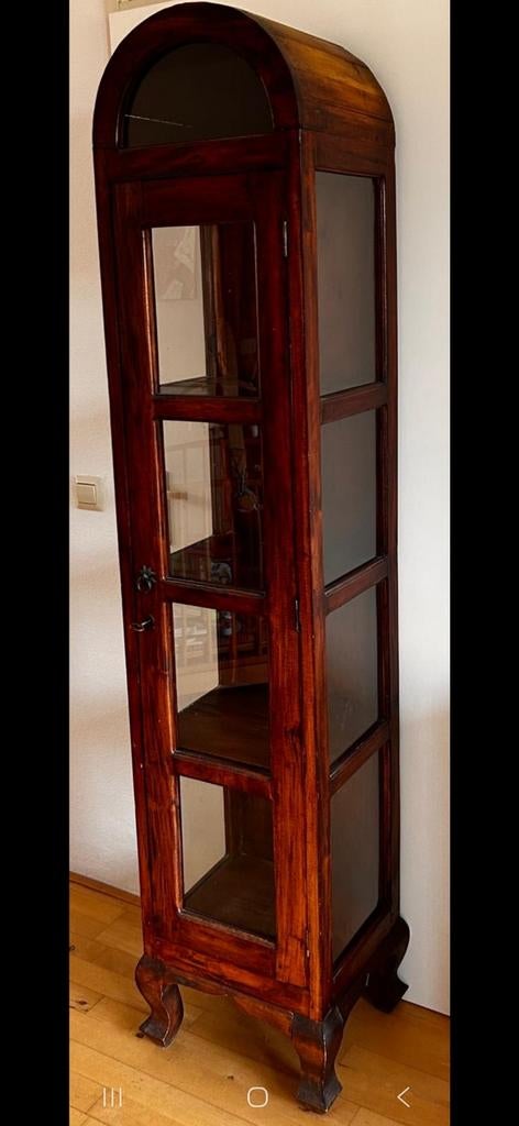 Mooie houten vitrinekast – afsluitbaar – 190x40x35 cm, Ophalen, 25 tot 50 cm, 150 tot 200 cm