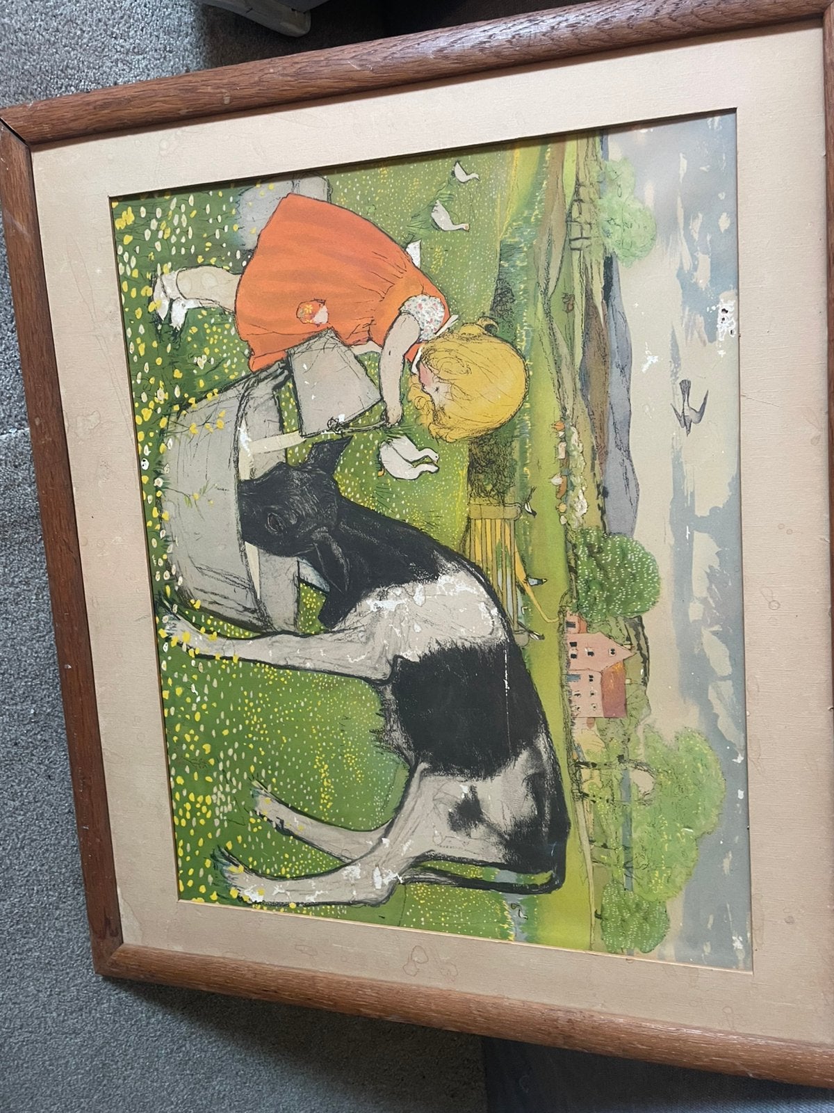 Schilderij Muriel Dawson “feeding the Calf”, Ophalen of Verzenden