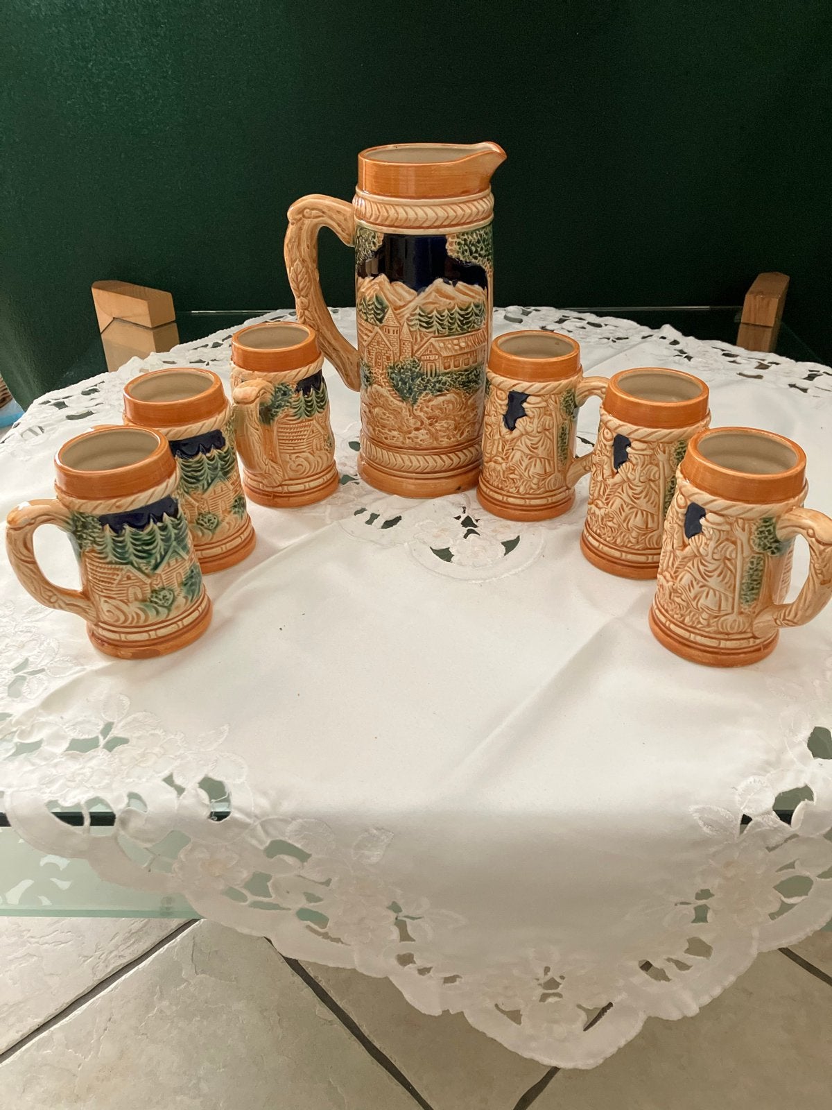 Vintage Bierpul Set met Kan en 6 Pulletjes, Ophalen