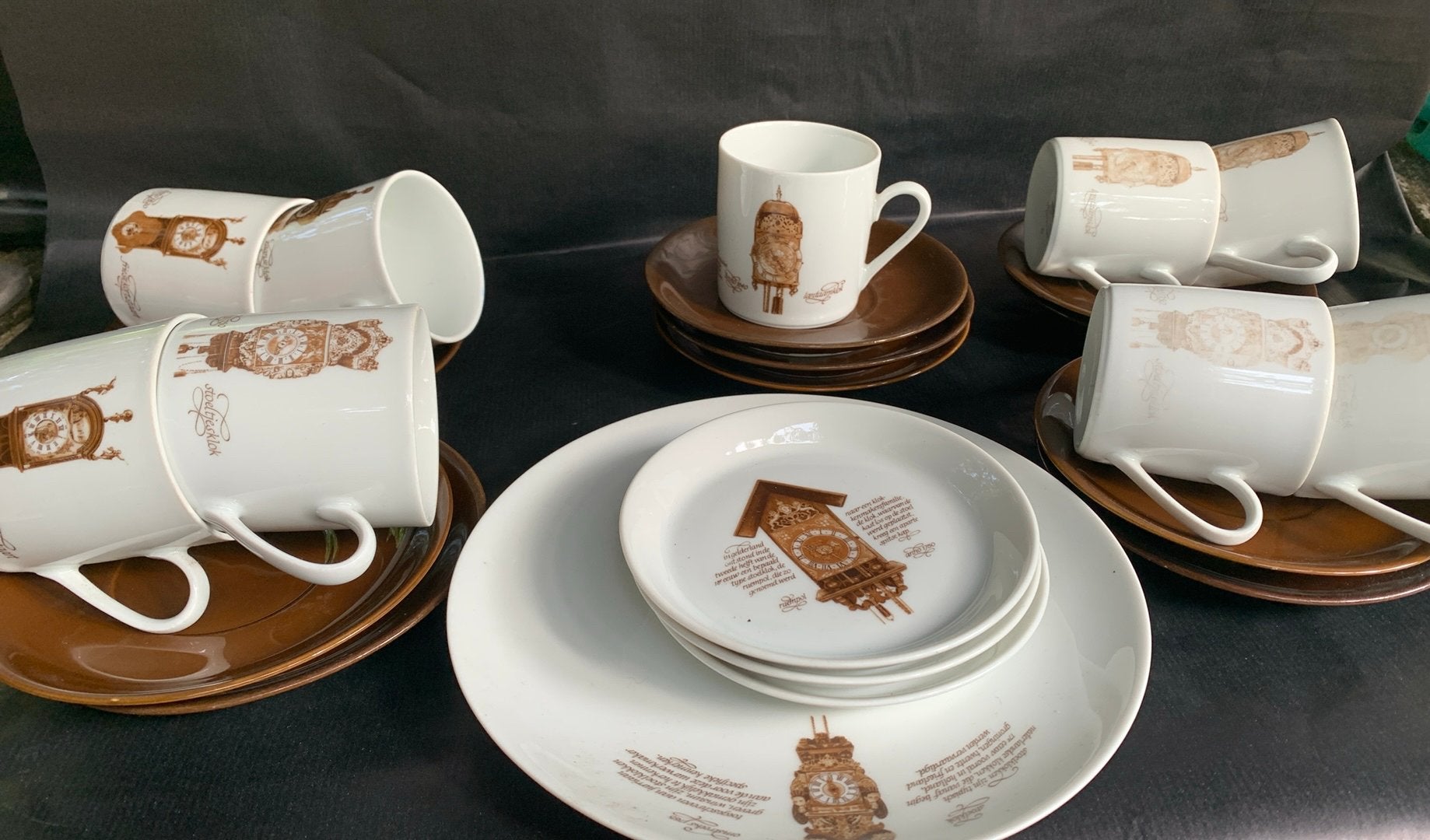 Vintage Klokken Servies Set - Koffie/Thee met Gebakborden, Ophalen of Verzenden