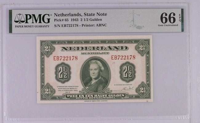 2½ Gulden 1943 Wilhelmina PMG 66 EPQ, Verzenden, 2½ gulden