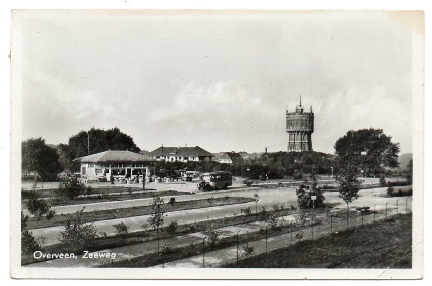 Overveen Zeeweg met watertoren bus Oranjeboom bier reclame, Verzamelen, Ophalen of Verzenden, 1940 tot 1960, Gelopen, Noord-Holland