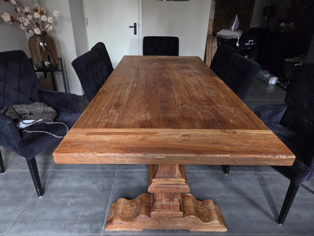 Massief eiken kloostertafel, Ophalen, Gebruikt, Eikenhout, 200 cm of meer