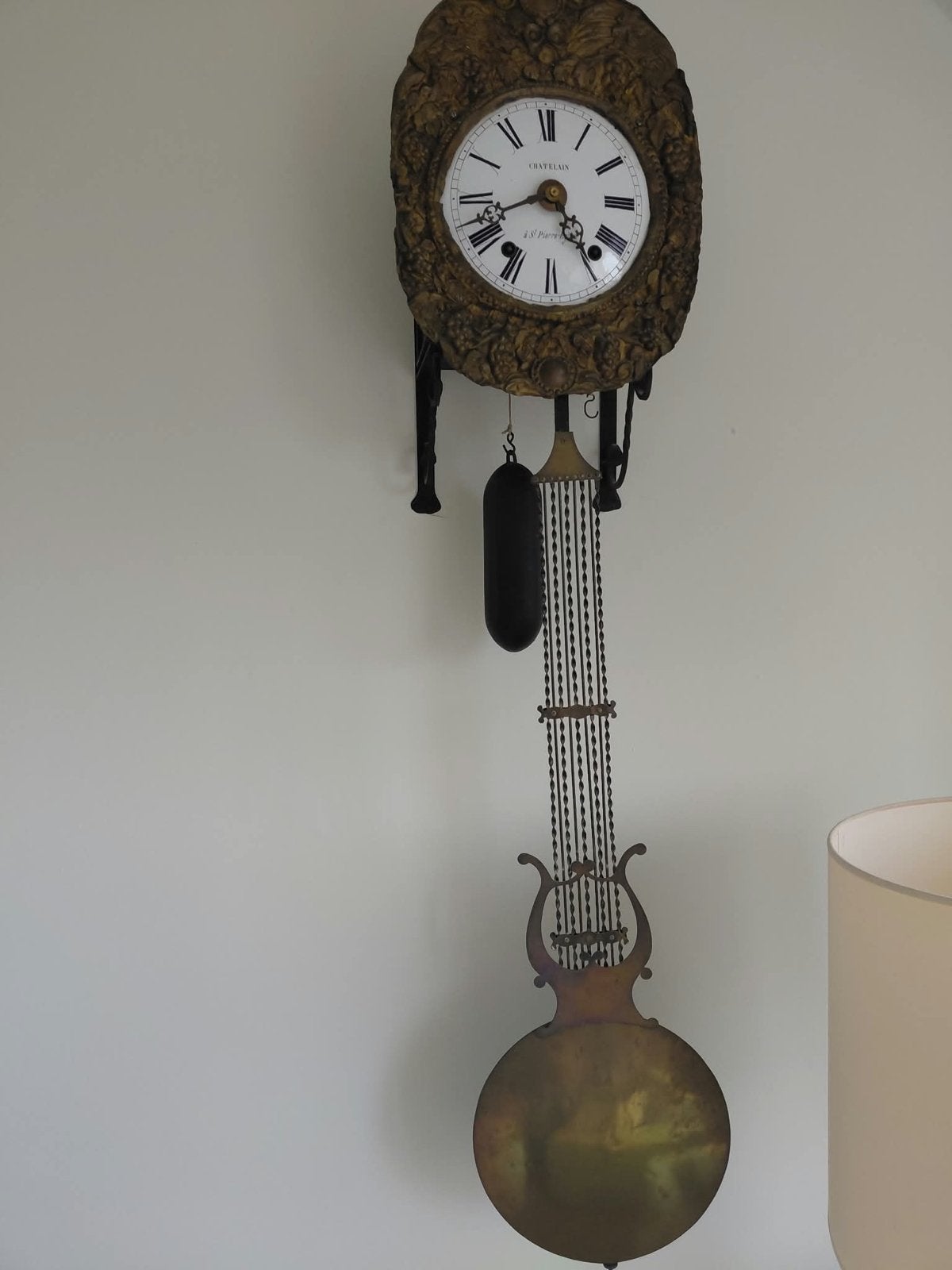 Antieke Franse harpslinger klok met twee gewichten, Antiek en Kunst, Ophalen of Verzenden