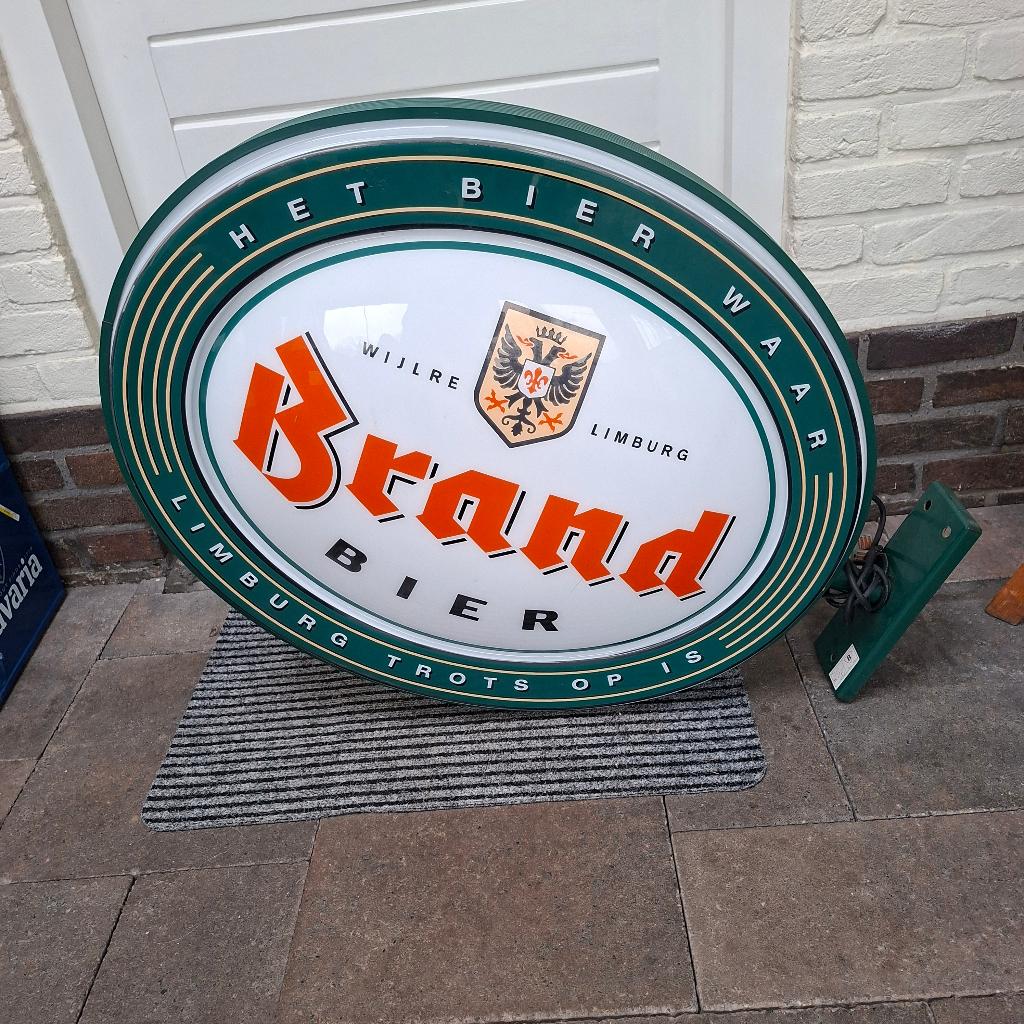 Brand bier lichtbak ovaal groot model, Verzamelen, Ophalen, Gebruikt, Lichtbak of (neon) lamp