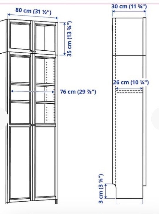 IKEA Billy Boekenkast met Oxberg Glazen Deuren - Zwart, Ophalen, Modern, Functioneel, 50 tot 100 cm, 25 tot 50 cm