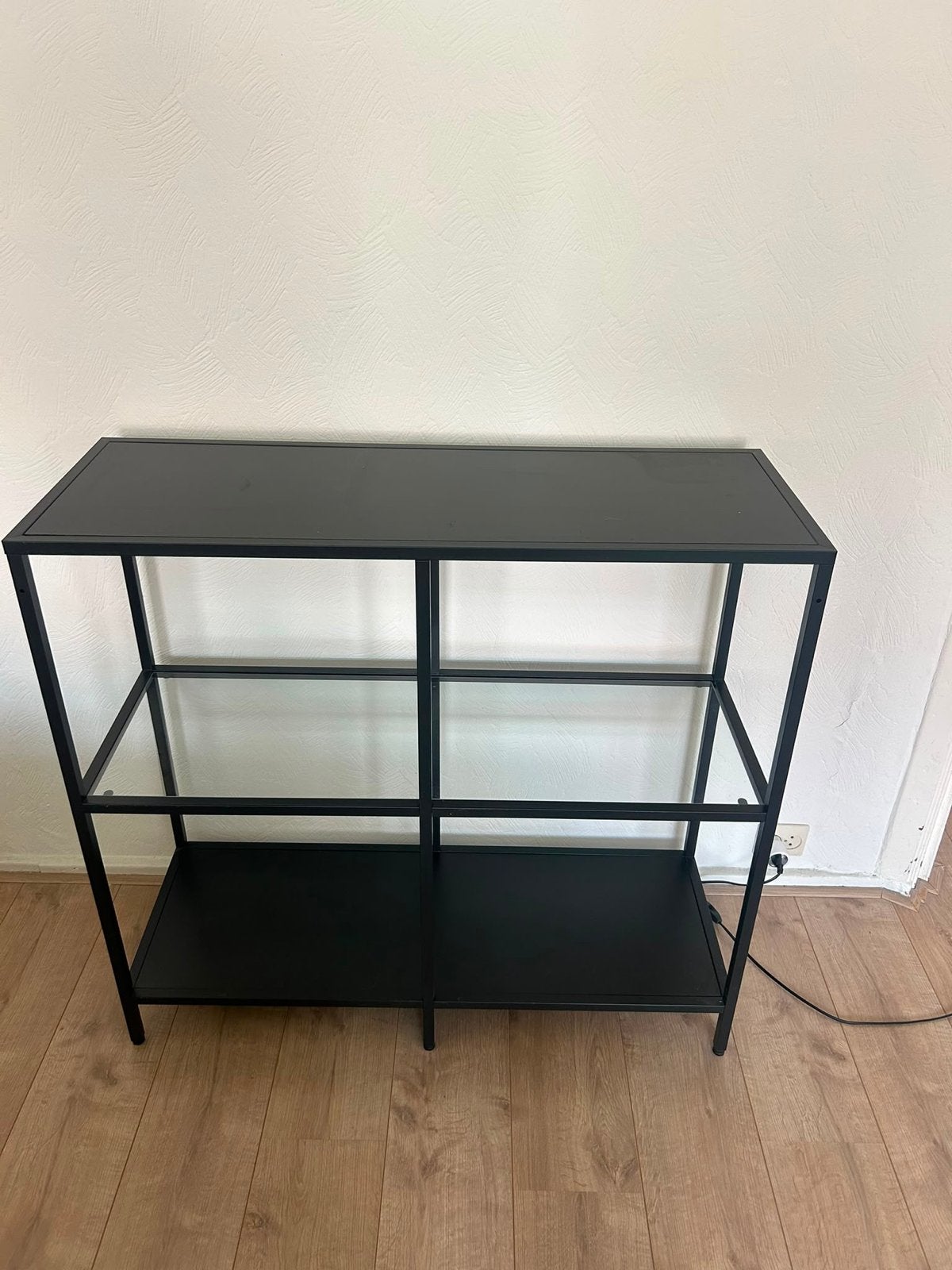 Ikea Dressoir Kastje - Zwart Metaal en Glas, Ophalen, Met plank(en), Gebruikt, 50 tot 100 cm