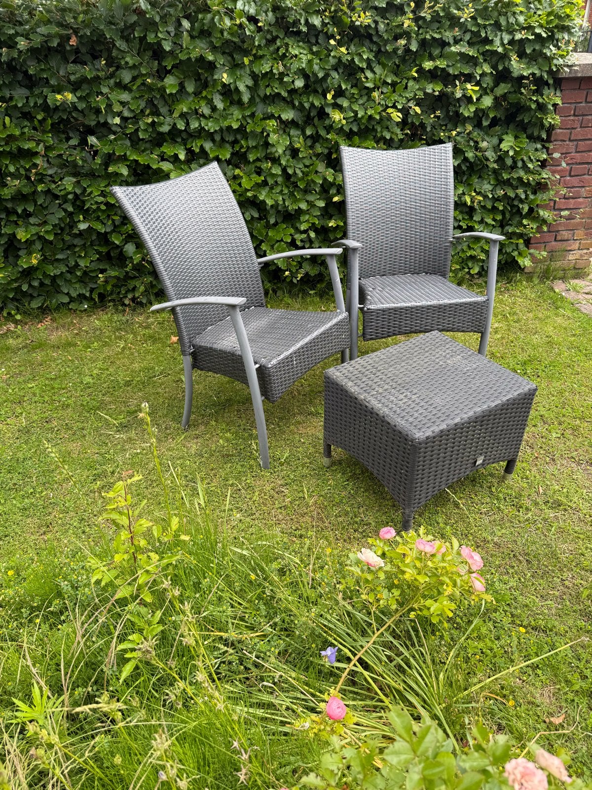 Pure Collection tuinset: 2 stoelen en bijzettafel, Gebruikt, Wicker, Stoel, Tuinset