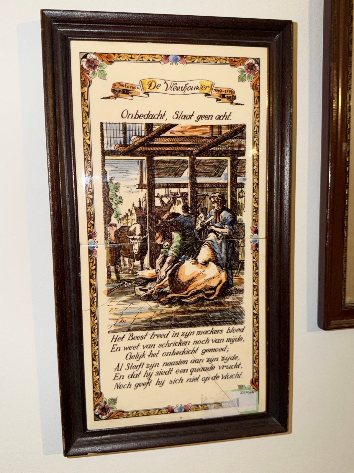 Antiek Delfts Blauw Tegeltableau 'De Vleeshouwer', Ophalen of Verzenden