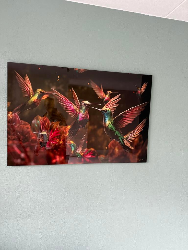 Prachtige Kolibries Kunstwerk op Glas, Ophalen of Verzenden