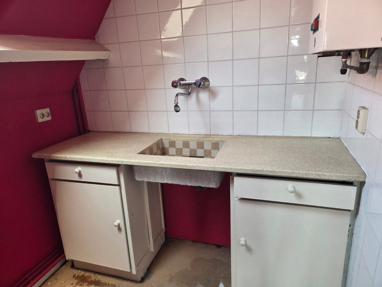 Granieten aanrechtblad 54x172 cm, 2,5 cm dik, Ophalen, Gebruikt, Beige, 150 tot 200 cm