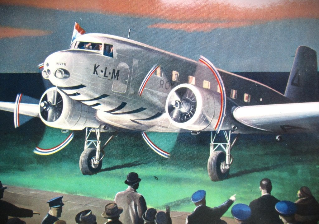 KLM~Uiver Douglas DC-2~Grote Kaart~Vliegtuig 1934-1946, Ophalen of Verzenden, Zo goed als nieuw, Kaart, Foto of Prent