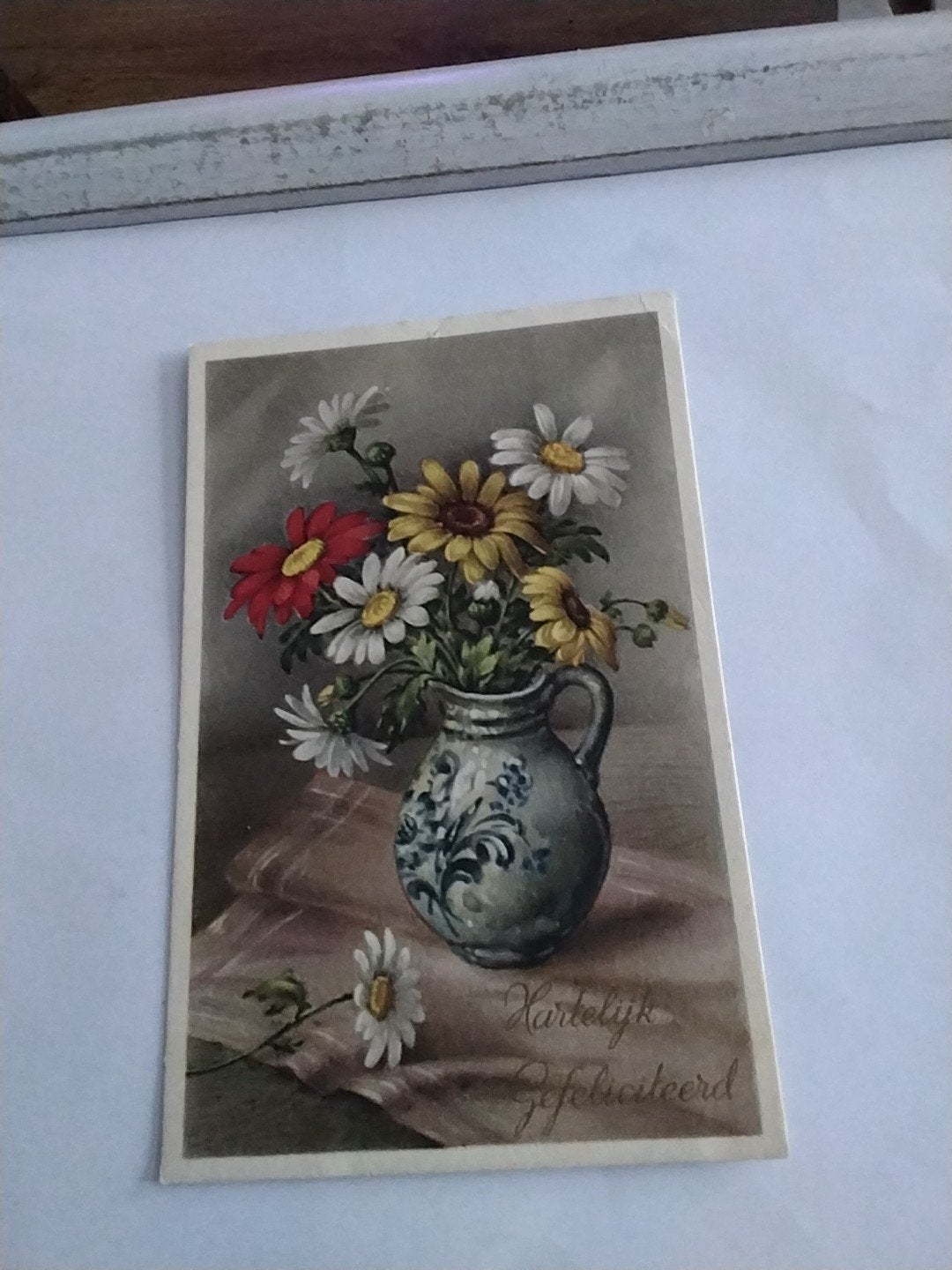 Oude ansichtkaart met bloemen en postzegel 4 cent, Ophalen of Verzenden