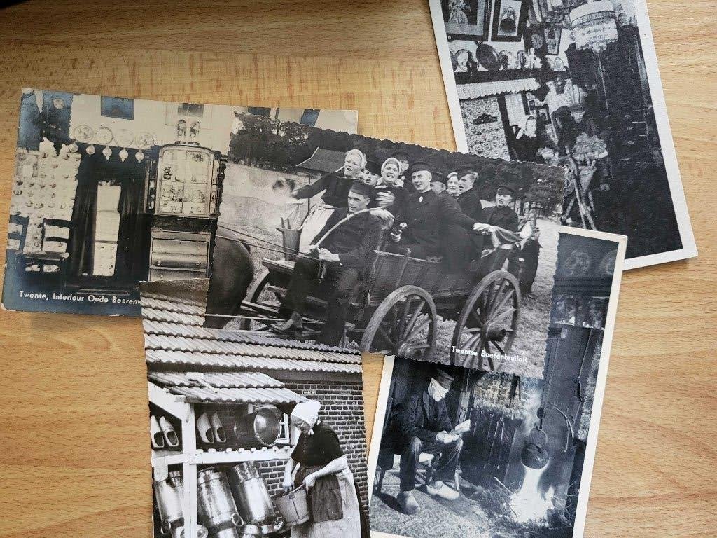 ansicht TWENTE boerenhuisje melkbussen folklore (4x), Verzamelen, Verzenden, Voor 1920, Overijssel
