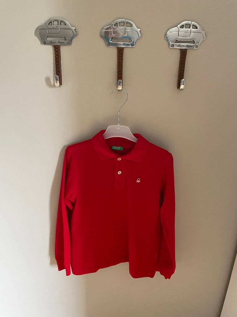 Polo rood maat 122 Benetton, Kinderen en Baby's, Kinderkleding | Maat 122, Ophalen, Zo goed als nieuw, Shirt of Longsleeve, Jongen