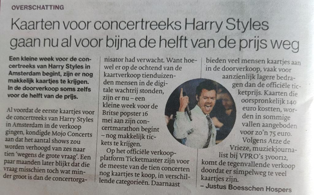 Harry Styles krantenartikel krantenknipsel, Ophalen of Verzenden, 1980 tot heden, Nederland, Knipsel(s)