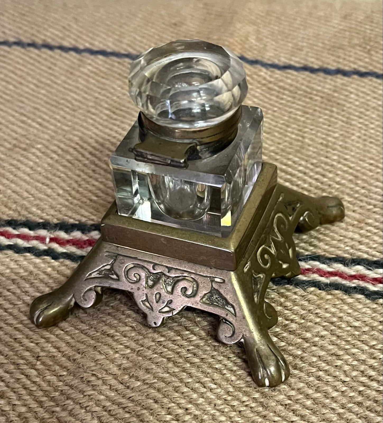 Antieke Inktpot met Kristallen Pot en Bronzen Voet, Antiek en Kunst, Ophalen