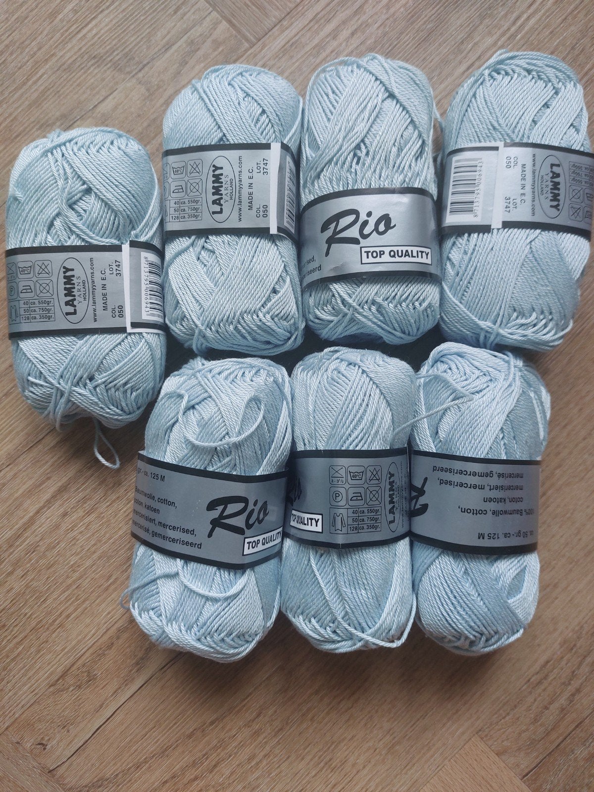 7 Nieuwe bollen Lammy Yarns Rio haakkatoen - Lichtblauw, Hobby en Vrije tijd, Ophalen of Verzenden