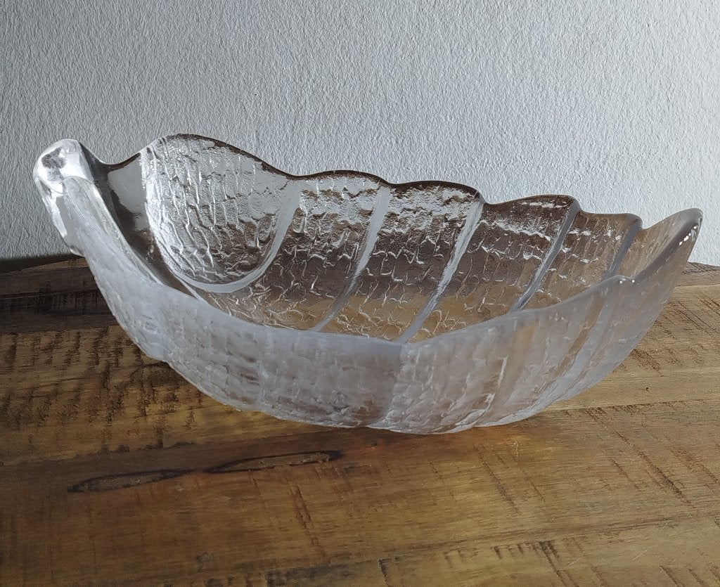 Vintage Eden Leaf glazen kom - Orrefors door Lars Hellsten, Schaal, Ophalen of Verzenden, Ovaal, Glas