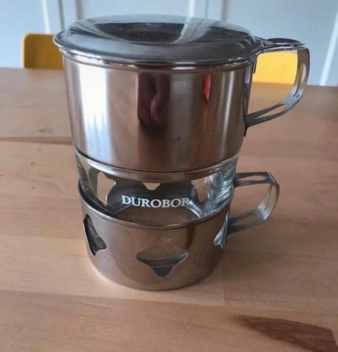 Vintage Durobor koffiefilter set - RVS en glas, Ophalen, Overige typen, Zilver, Zo goed als nieuw