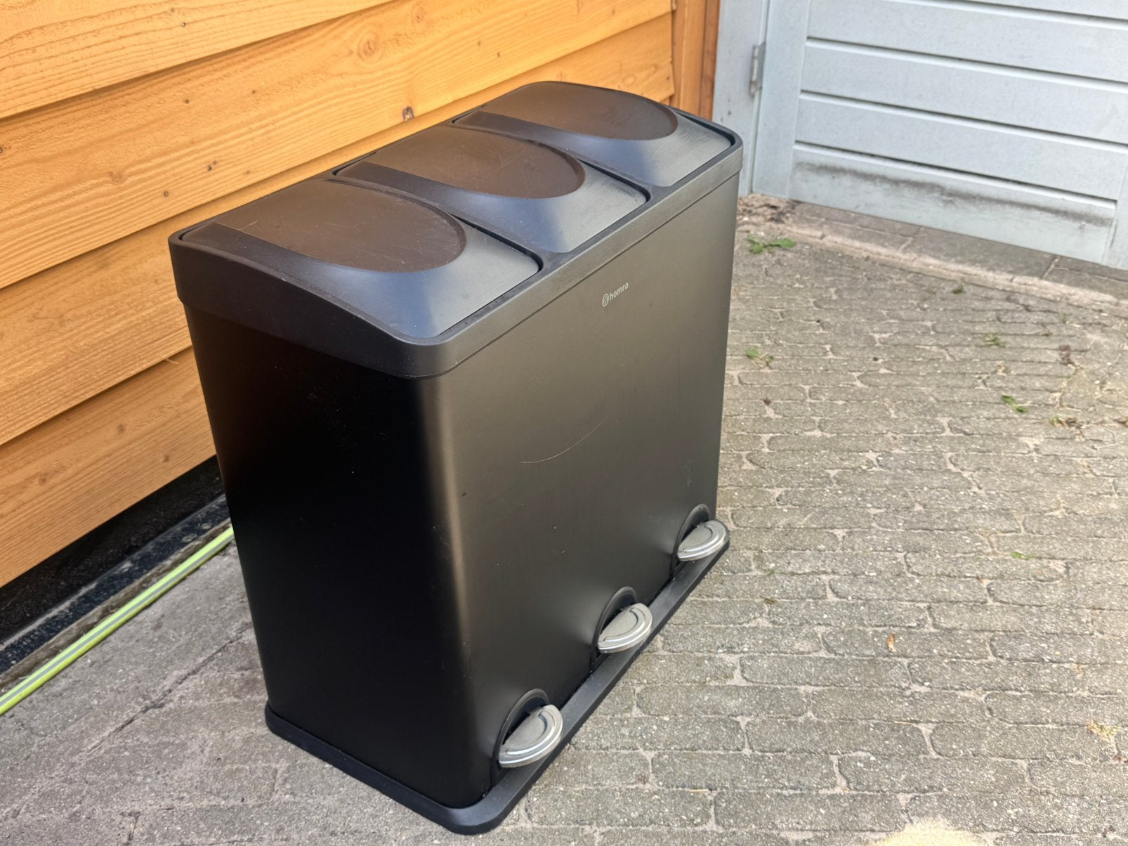 HOMRA Maxer prullenbak 60 liter met 3 vakken zwart, Huis en Inrichting, Woonaccessoires | Prullenbakken, Ophalen, Kunststof, Gebruikt