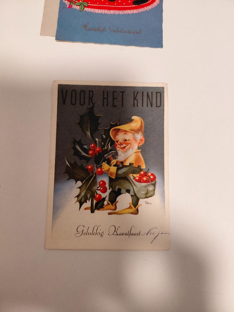 Gelukkig kerstfeest nieuwjaar Kabouter  hulst vintage kaart, Verzenden, Voor 1920, Gelopen, Feest(dag)