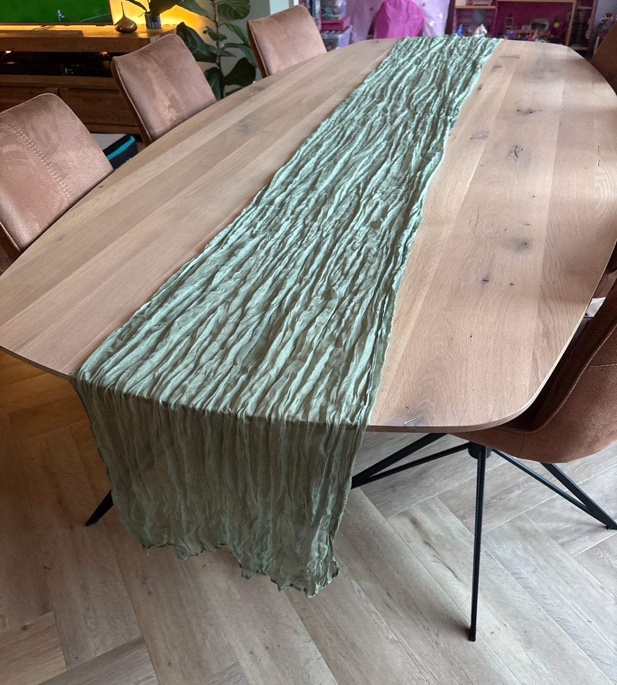 5x Tafelloper Saliegroen 55x300cm, Overige materialen, 55 cm, Ophalen of Verzenden, Zo goed als nieuw