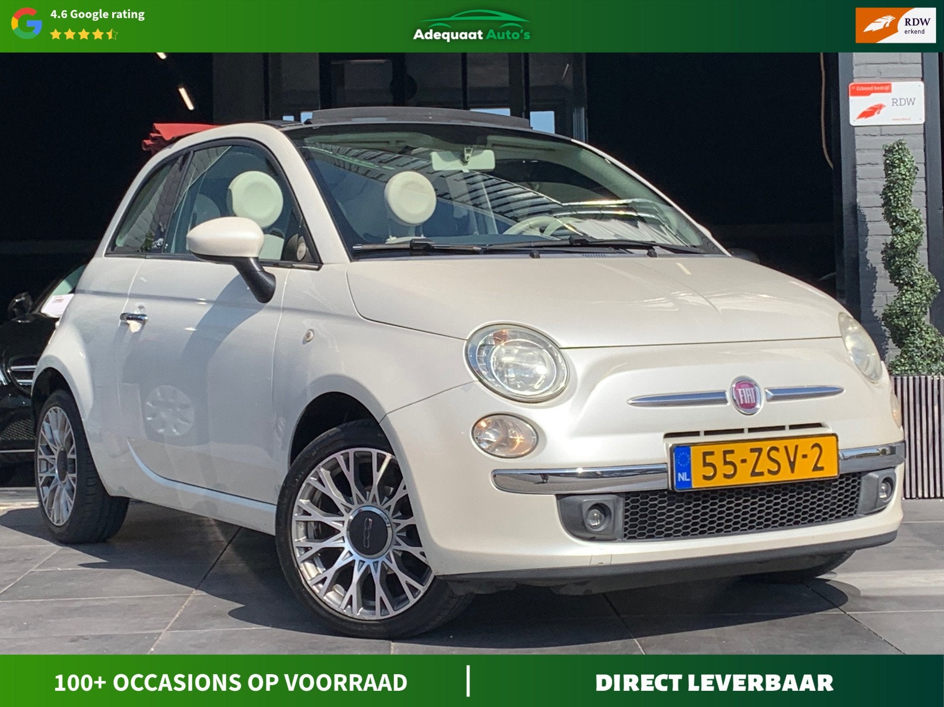 Fiat 500 C 1.2 Lounge|Cabriodak|PDC|Airco|Half Leder|El.Raam, Voorwielaandrijving, Euro 5, Gebruikt, 4 cilinders
