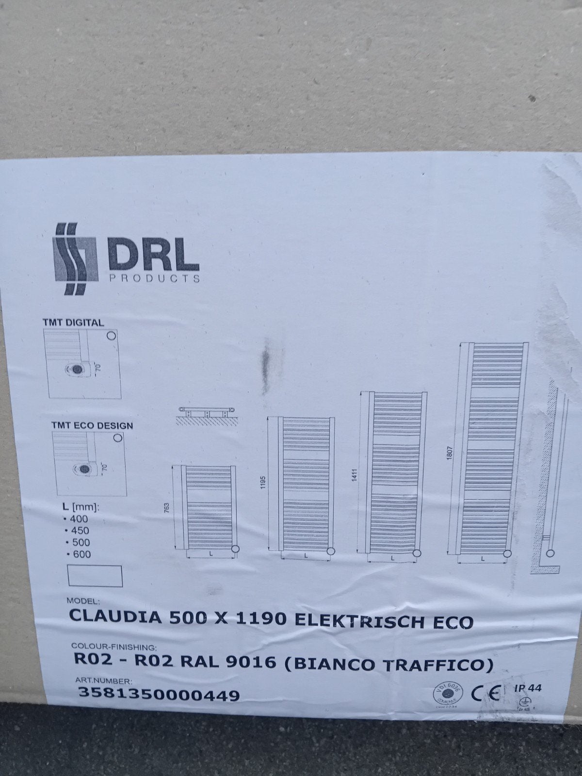 Nieuwe DRL Claudia elektrische radiator 500 x 1190 mm, Ophalen, Radiator, Nieuw, Minder dan 60 cm