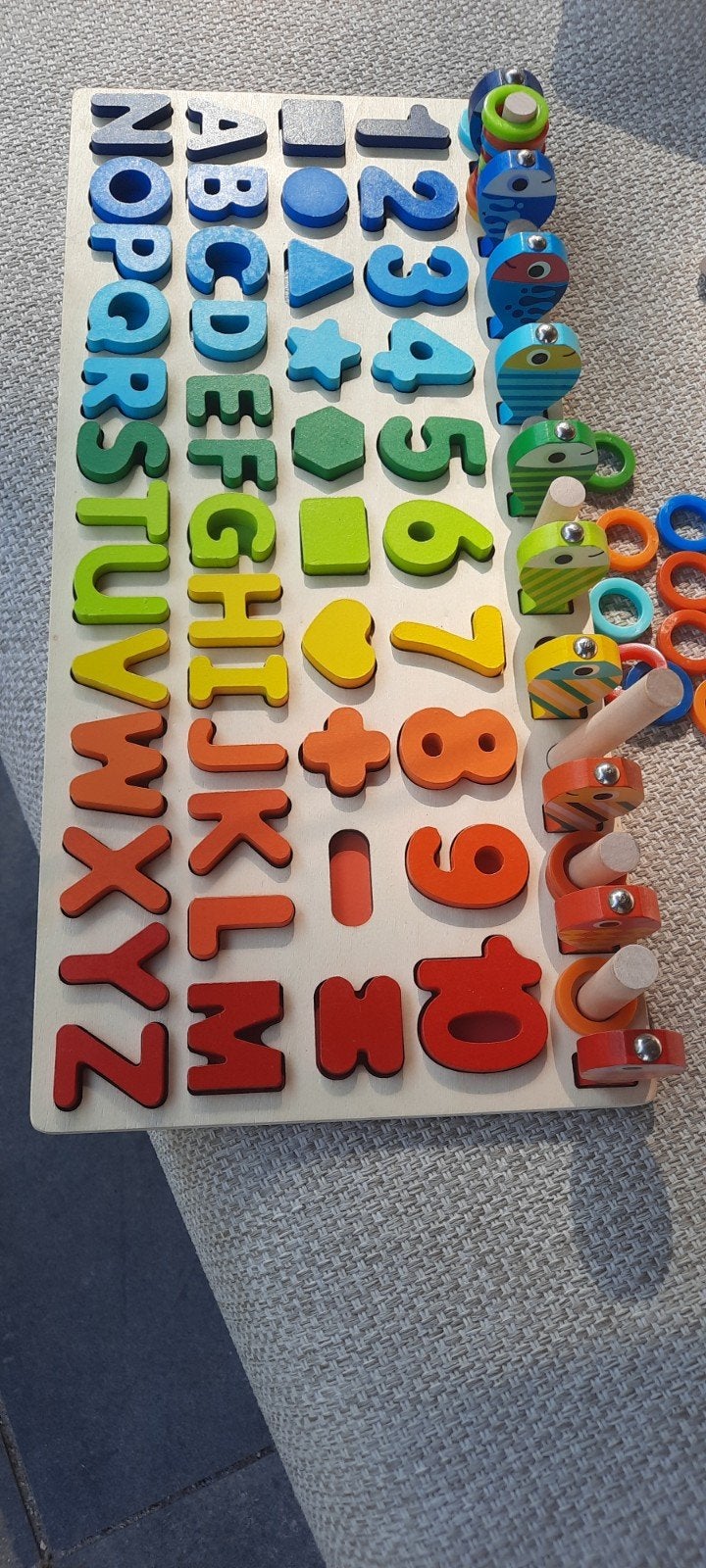 Houten Alfabet en Cijfer Puzzel met Vissen, Ophalen of Verzenden, Gebruikt, Taal en Lezen