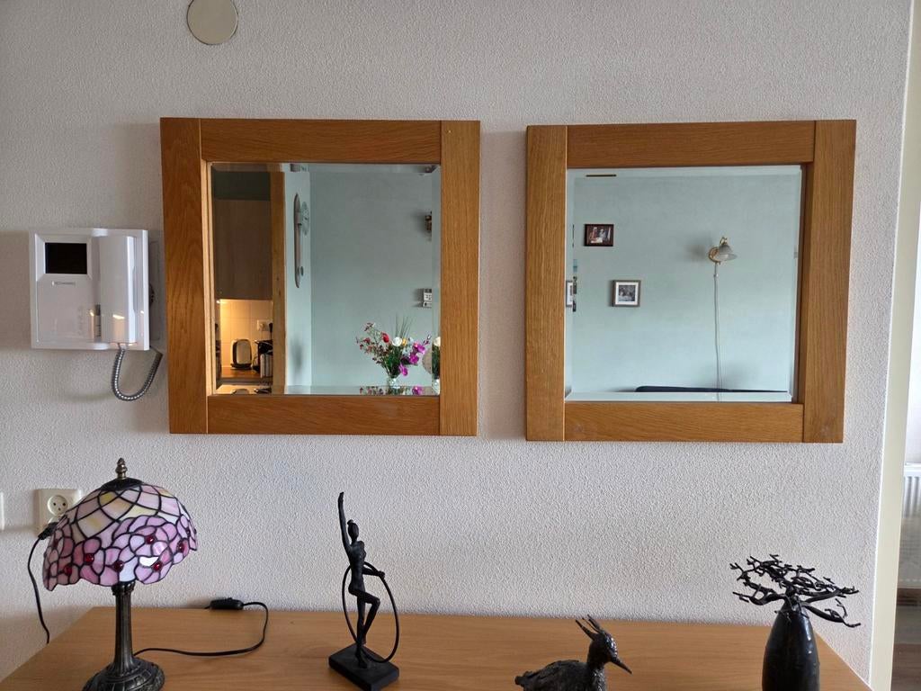 2 spiegels Blank Eiken, Huis en Inrichting, Woonaccessoires | Spiegels, Ophalen, Rechthoekig, Minder dan 50 cm, Minder dan 100 cm