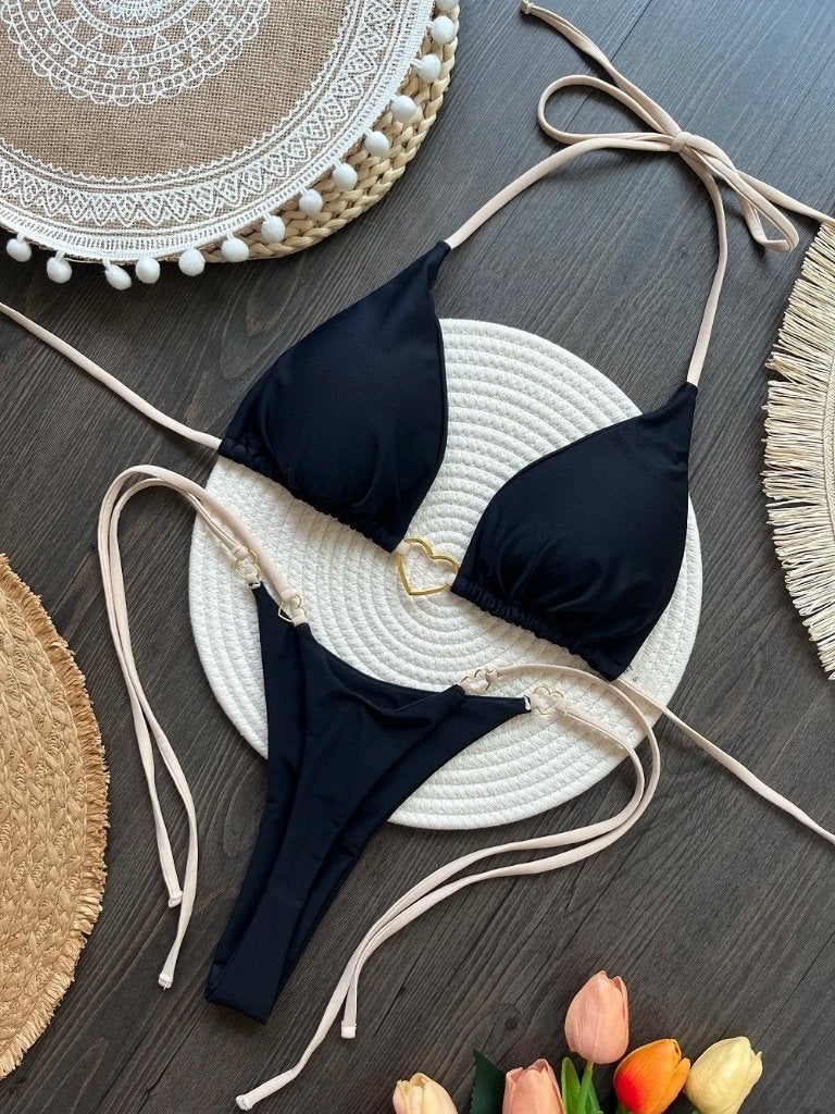 Sexy halter bikini in effen kleuren tweedelig met hartje, Ophalen of Verzenden, Nieuw, Bikini
