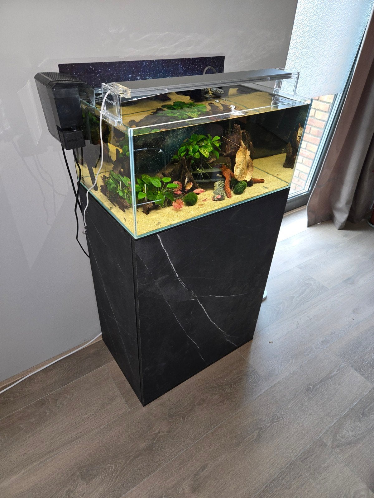 Superfish scaper70 met ciano emotions black marble 65 liter, Ophalen, Zo goed als nieuw, Gevuld zoetwateraquarium