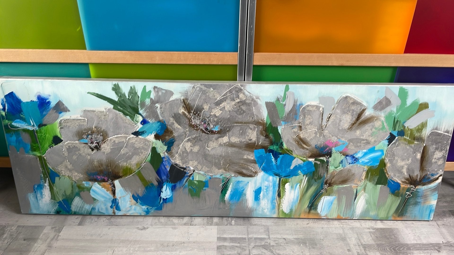 Schilderij, Antiek en Kunst, Ophalen, Textiel, Bloemen