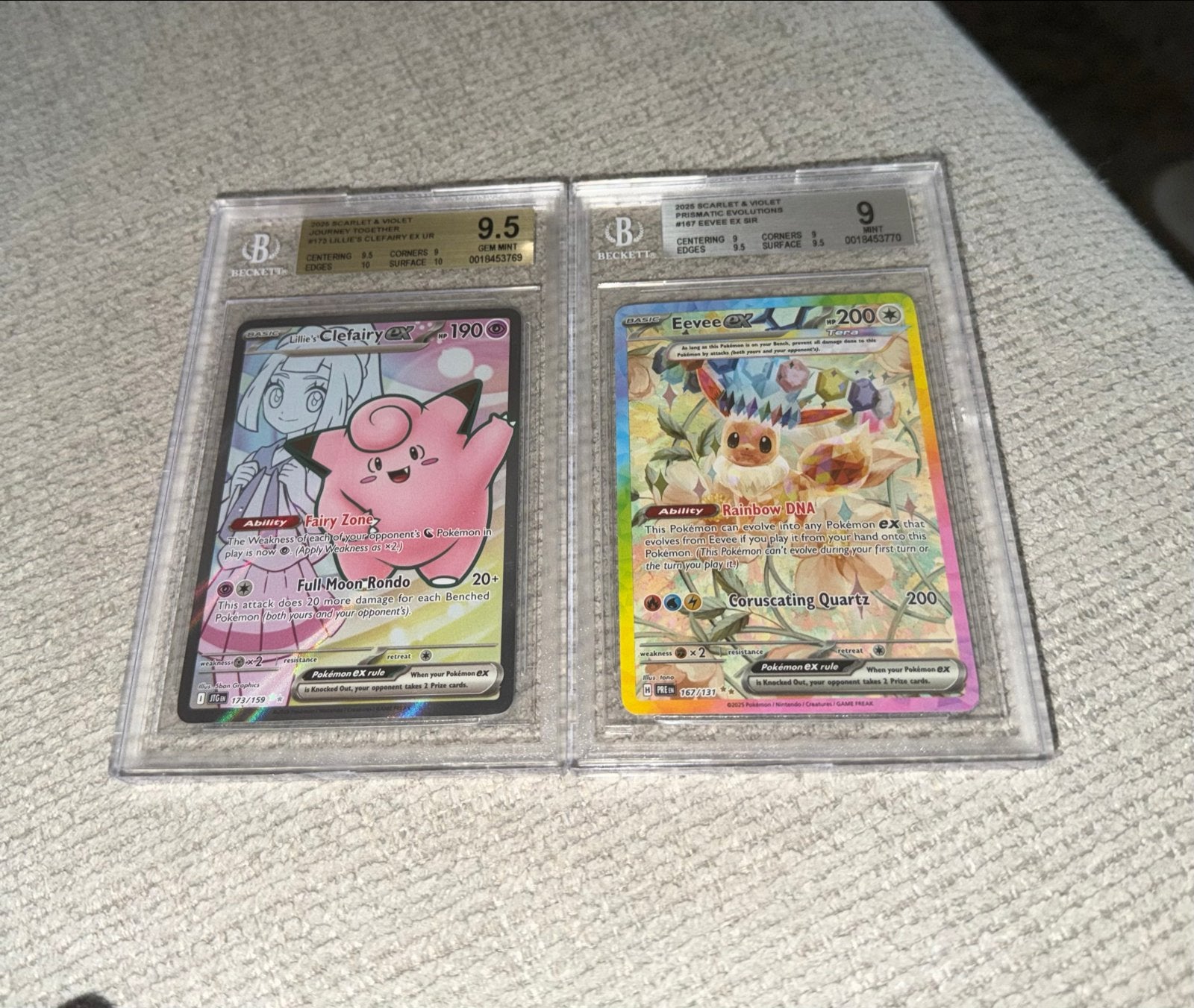 Pokémon kaarten: Clefairy GX (9.5) en Eevee GX (9) BGS, Verzenden, Zo goed als nieuw, Losse kaart