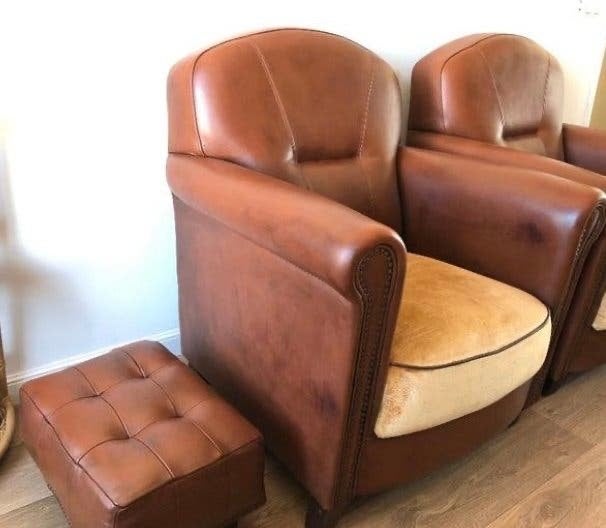 2 Schapen leren lounge fauteuils | Tof voor MANCAVE!, Ophalen, Joris design, ., Zo goed als nieuw