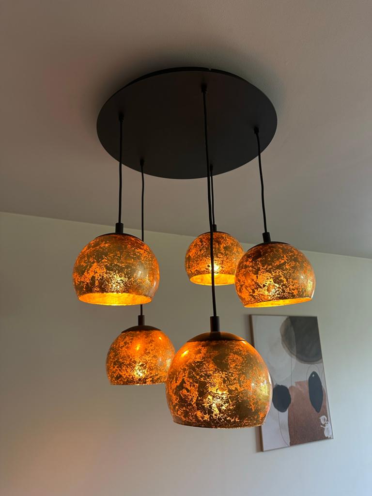 Hanglamp 5-lichts goudkleurig - Leen Bakker, Ophalen, Zo goed als nieuw, Metaal, 75 cm of meer