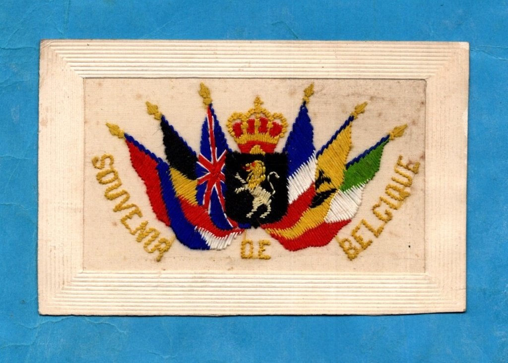 " Souvenir de Belgique " oude geborduurde WO1kaart  ca1915, Verzenden, Voor 1920, Ongelopen, Overige thema's