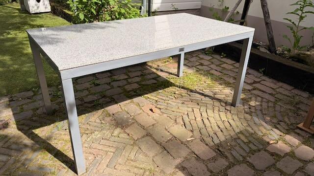 Tuintafel Bois le Duc met echt graniet blad 160x90cm, Ophalen, Gebruikt, Rechthoekig, Metaal