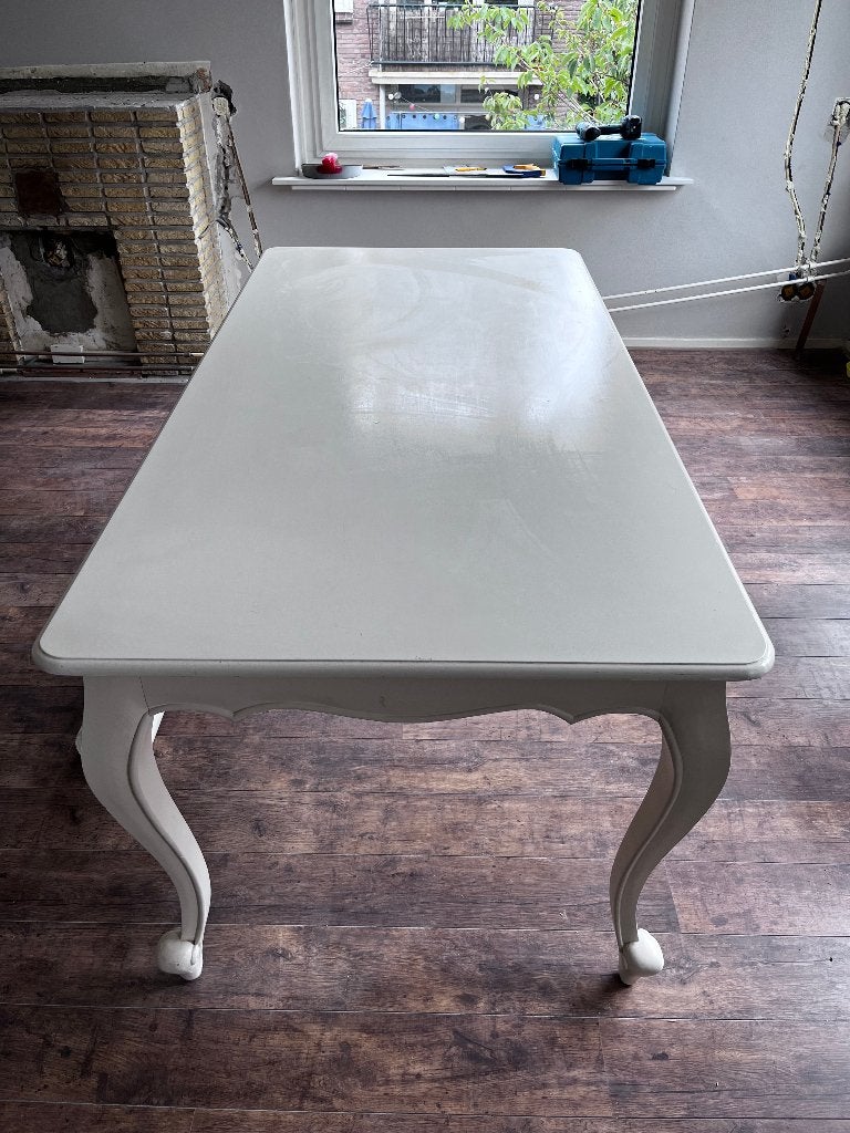 Witte houten eettafel, Ophalen, Gebruikt, 50 tot 100 cm, Vijf personen of meer