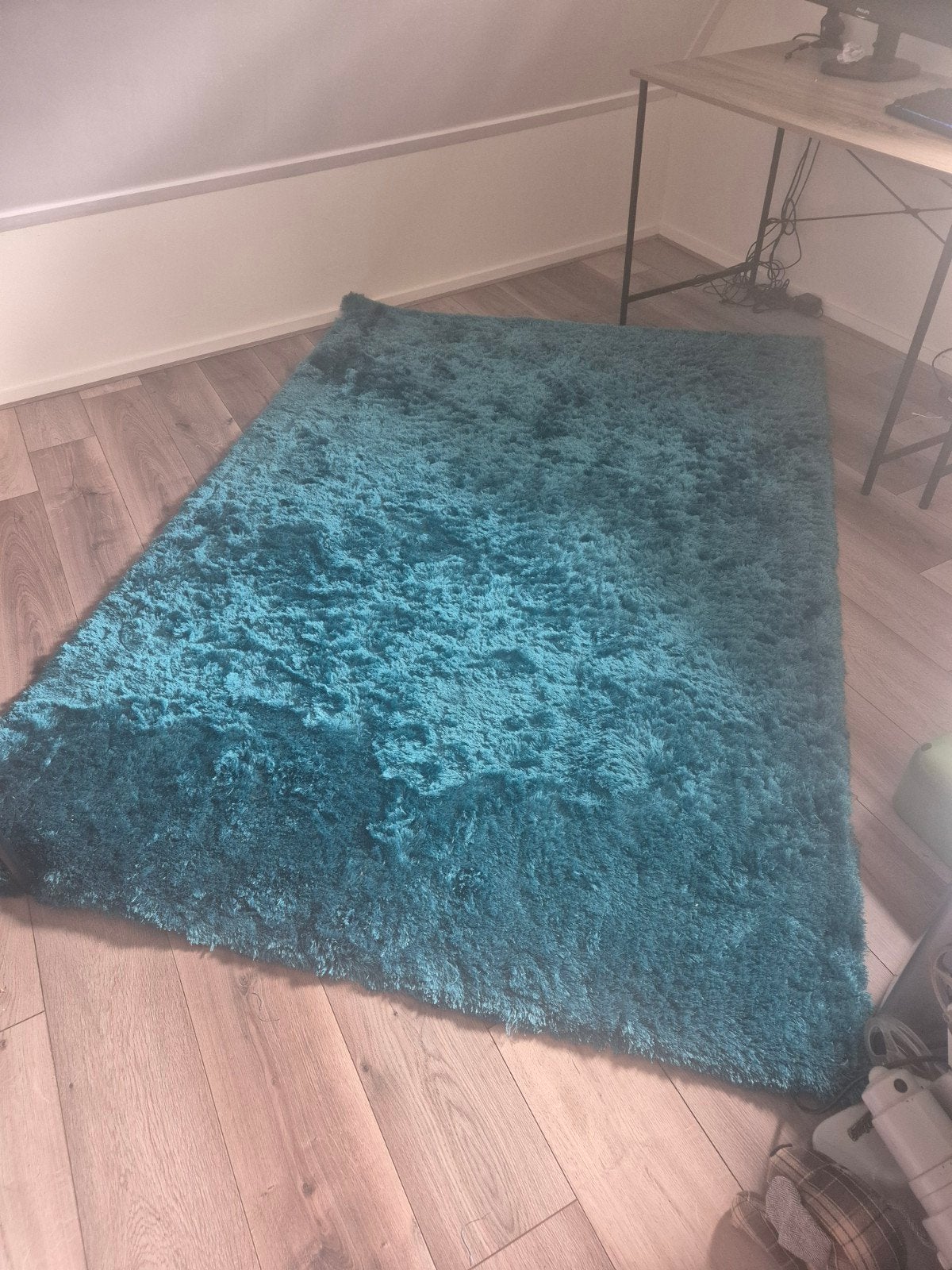 Turquoise hoogpolig vloerkleed 160x230 cm, Ophalen, Hoogpolig, 150 tot 200 cm, 200 cm of meer