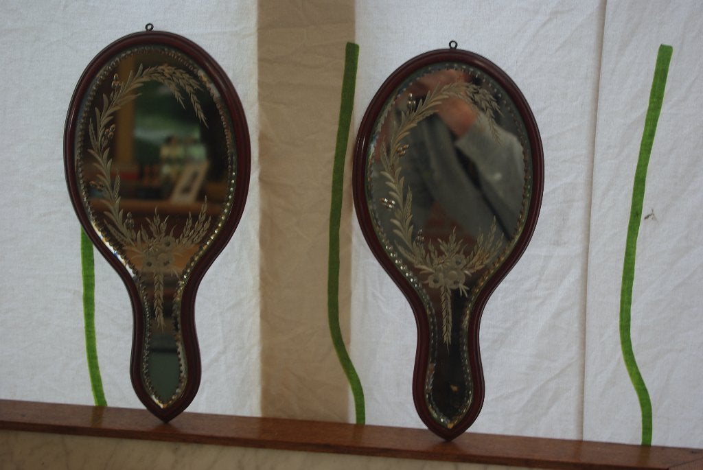 Handspiegels met gegraveeerd glas, Minder dan 50 cm, Gebruikt, Ophalen of Verzenden, Minder dan 100 cm