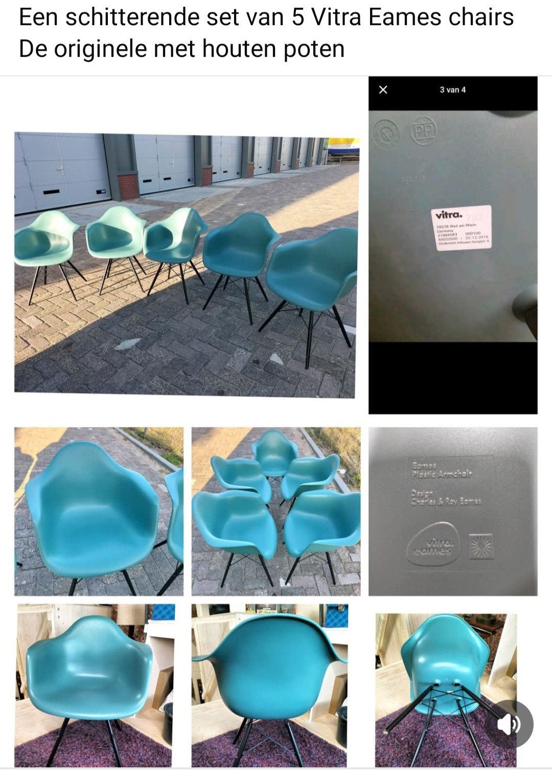 Set van 5 Vitra Eames Plastic Armchairs - Origineel, Blauw, 79576 Weil am Rhein, Germany, Vijf, Zes of meer stoelen, Info@vitra.com