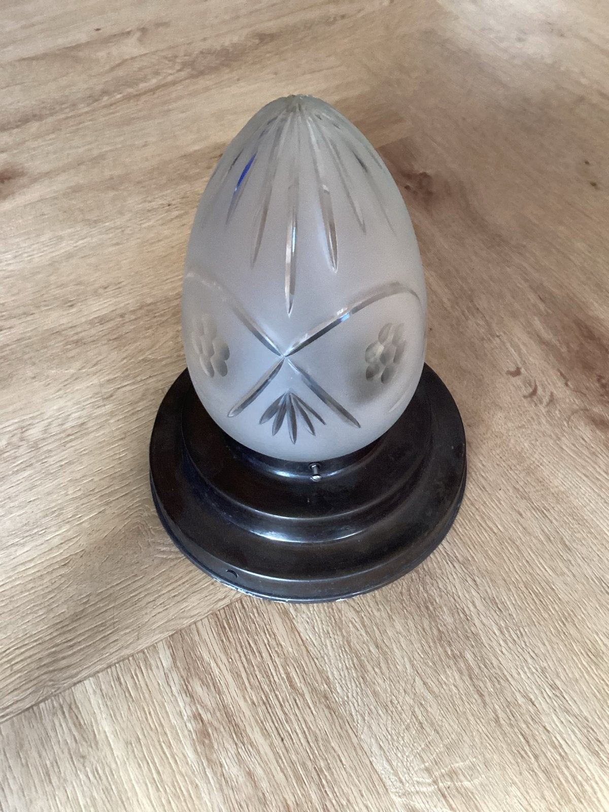 vintage Jugendstil plafondlamp met geslepen matglas, Ophalen of Verzenden