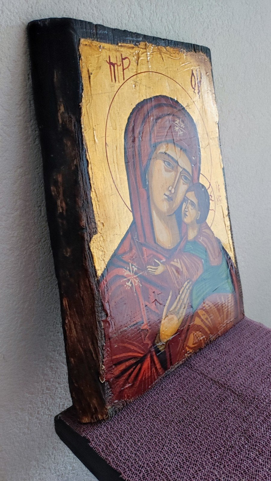 Antieke icoon Moeder Maria met Kind, handgeschilderd, Antiek en Kunst, Antiek | Religie, Ophalen of Verzenden